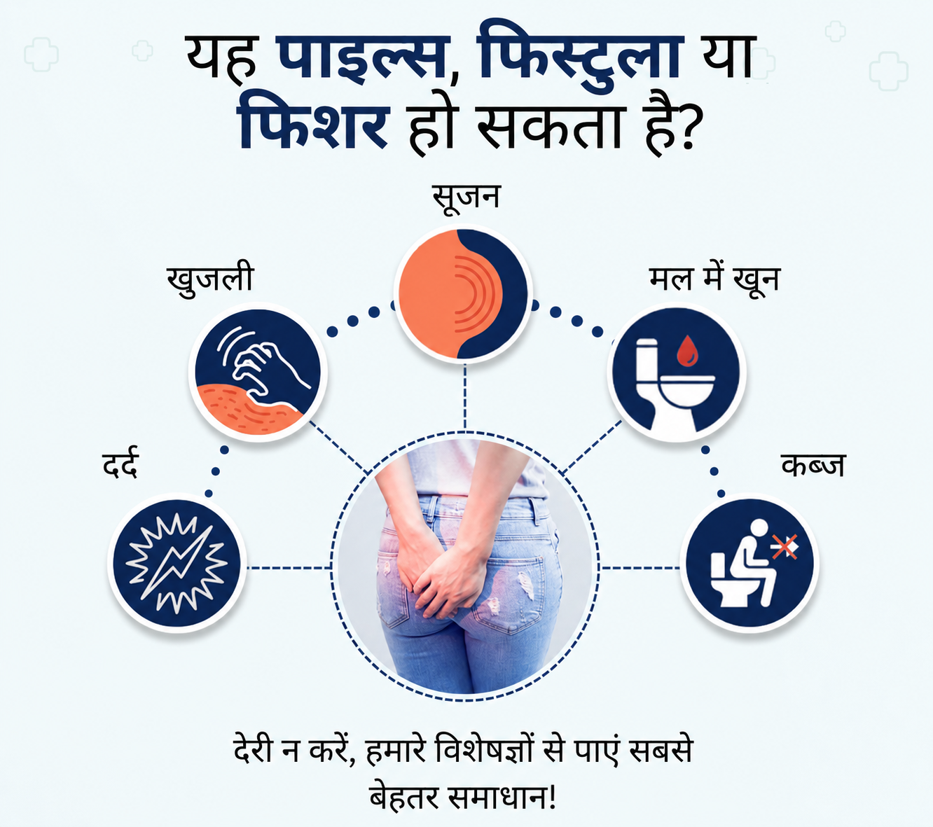 Hindi symptom guide for common anorectal warning signs and consultation support.